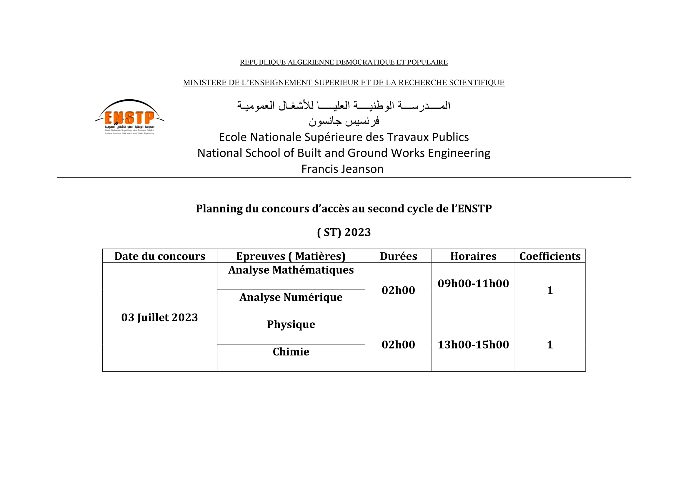 planning enstp