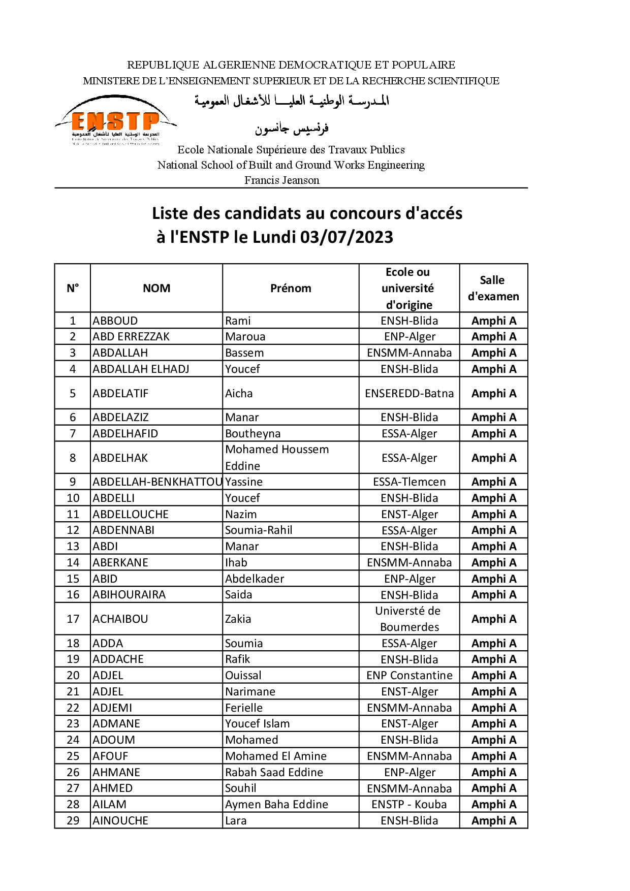 liste étudiants concours 2023 enstp 001