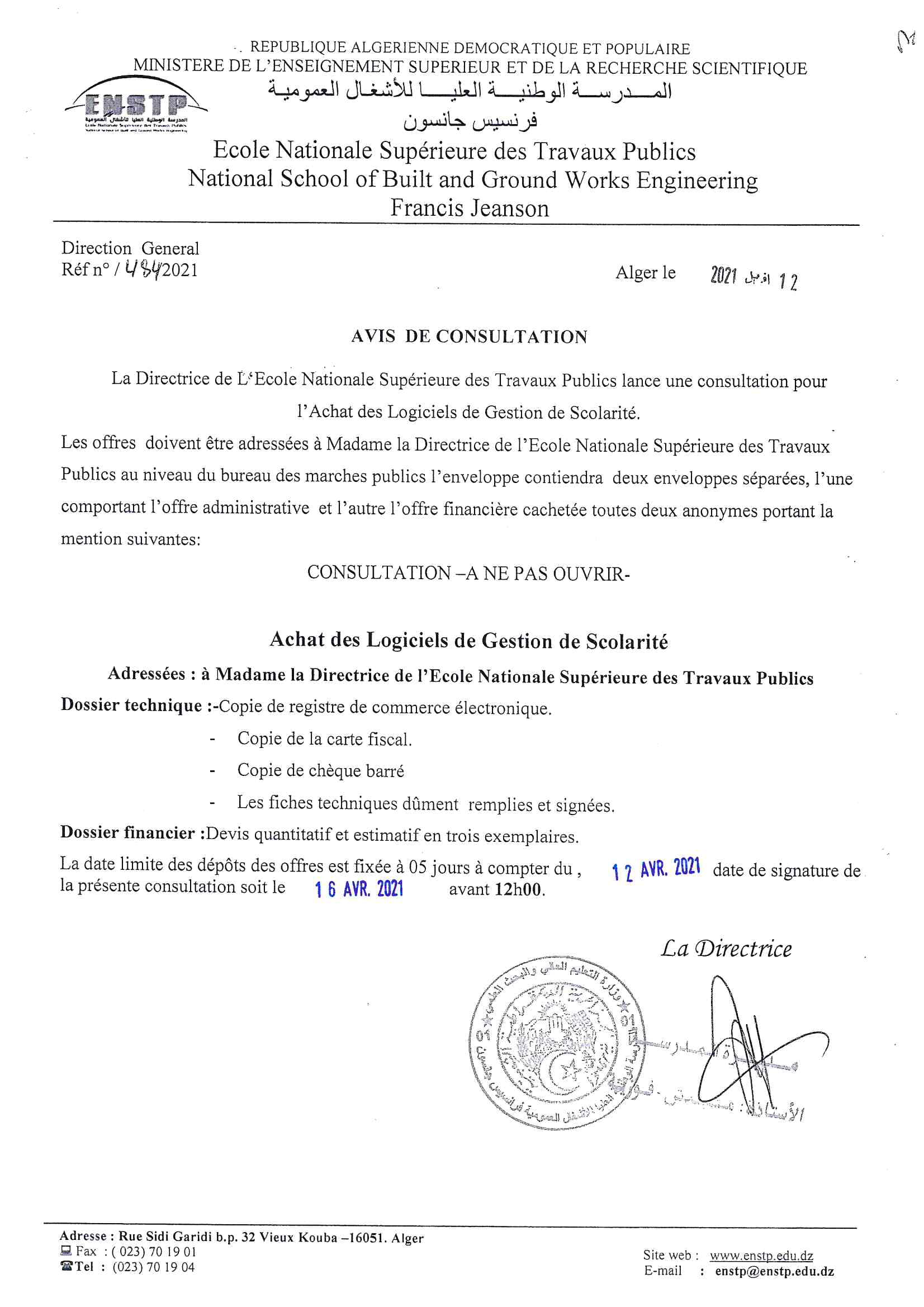 AVIS DE CONSULTATION 2 1
