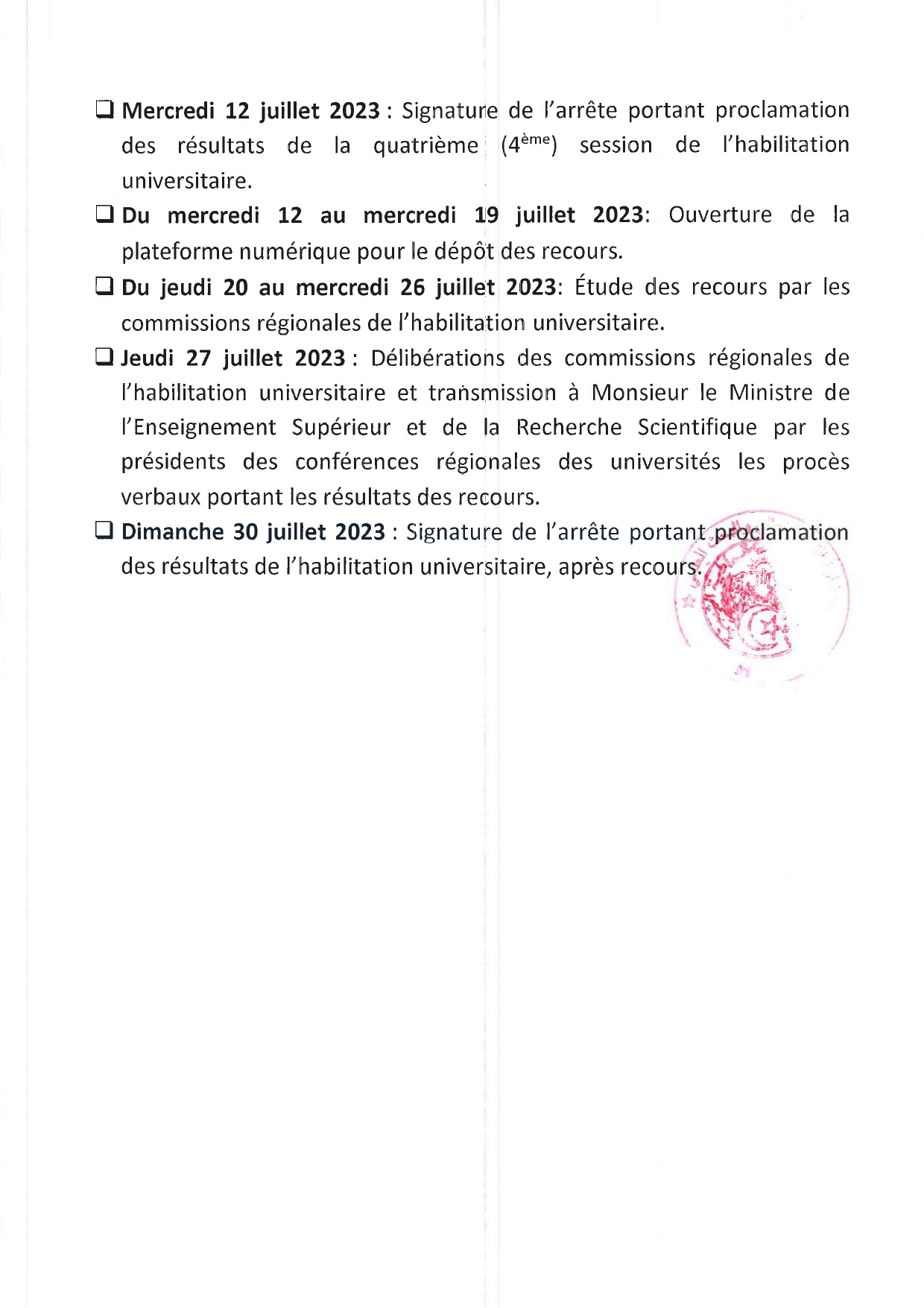 calendrier relatif à lorganisation de la 4 eme session de lhabilitation universitaire page 0002