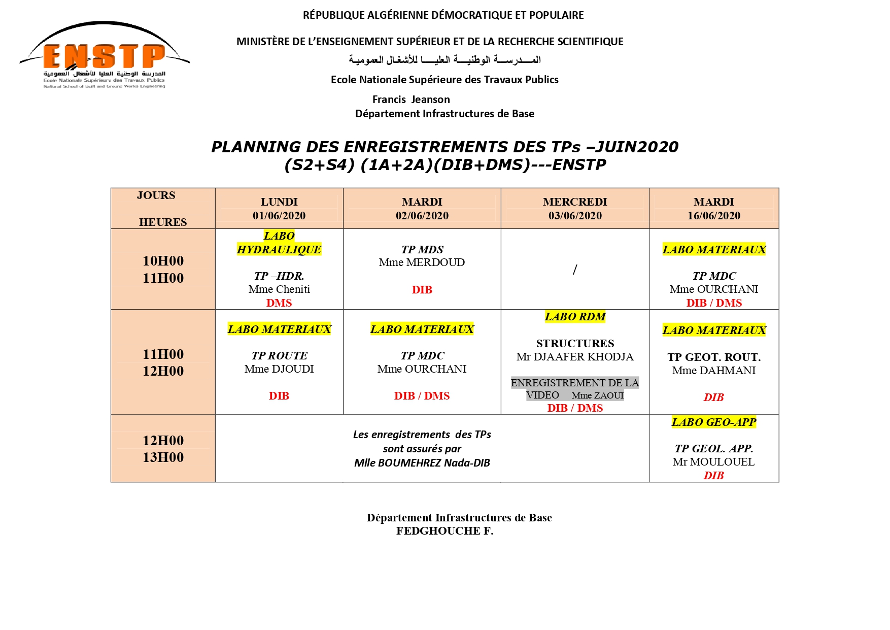 planning des enregistrements des TPs de S2S41A2ADIBDMS ENSTP JUIN 2020 page 0001