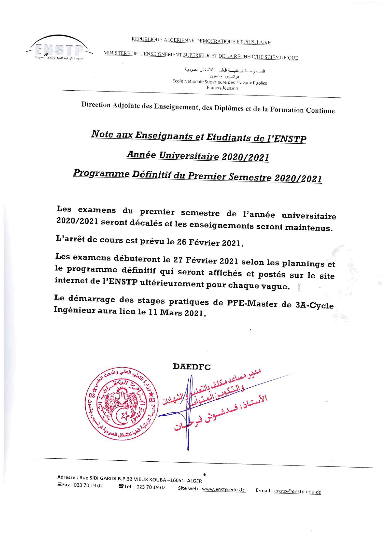 NOTE AUX ENSEIGNANTS ET ETUDIANTS DE LENSTP 04 02 2021 DAEDFC page 0001
