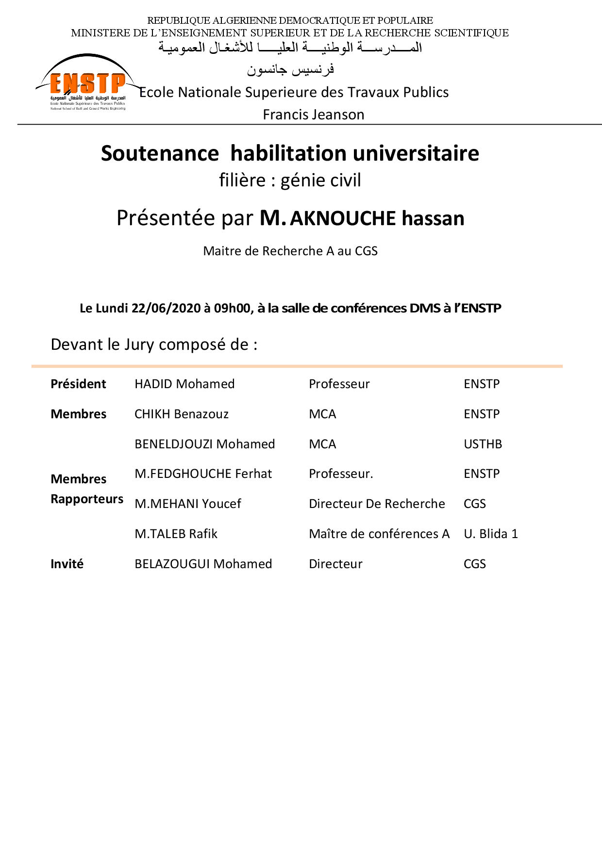 Soutenance habilitation universitaire